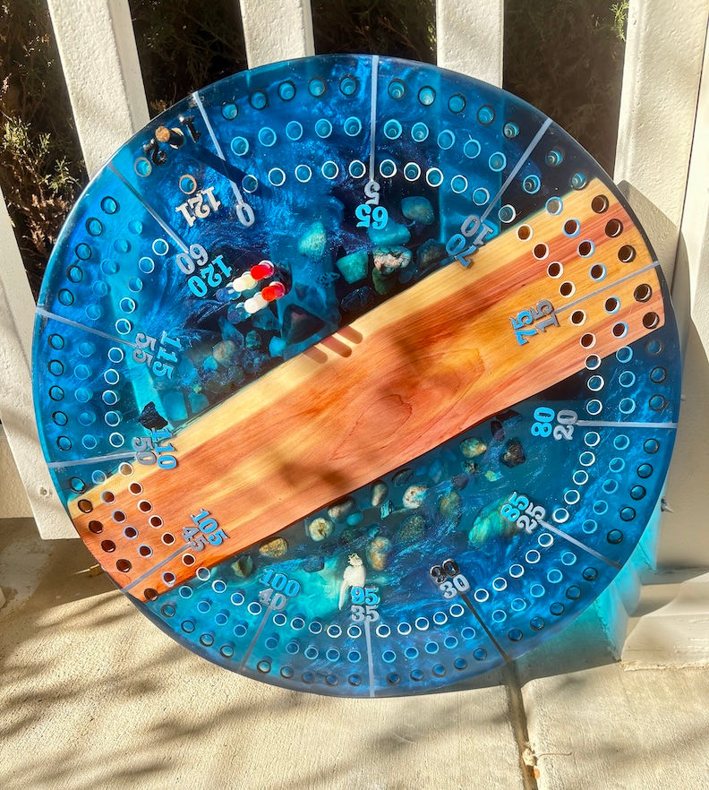 Thumbnail: river rock resin cribbage board