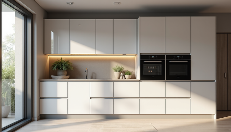High angle view of a modular kitchen designed by Urban Nest Interiors in Whitefield by Arkaa Spaces