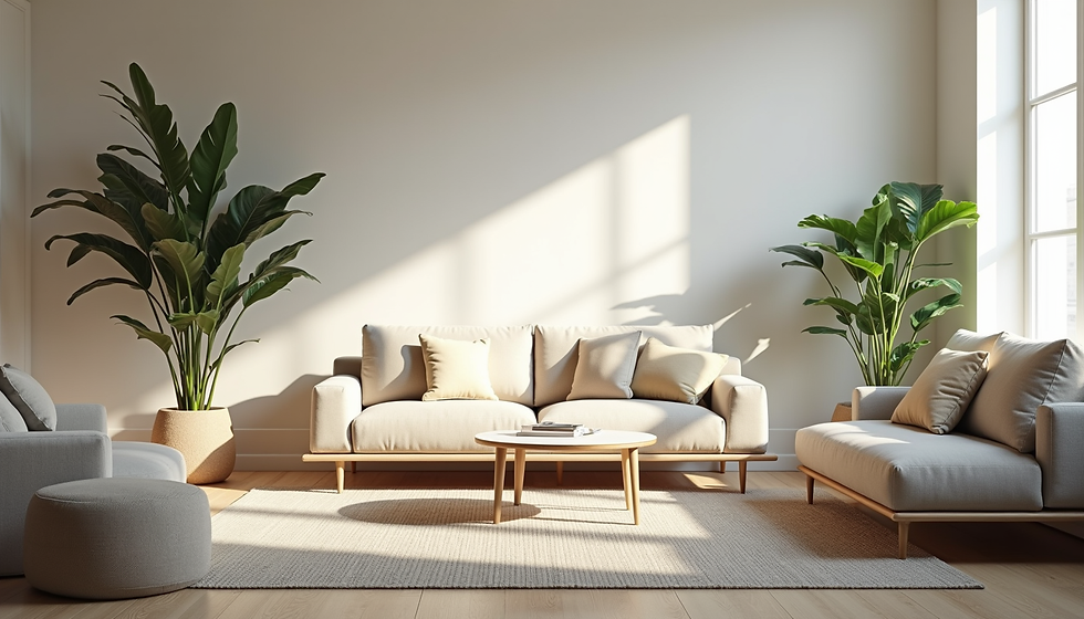 Modern living room with natural light and minimalist furniture