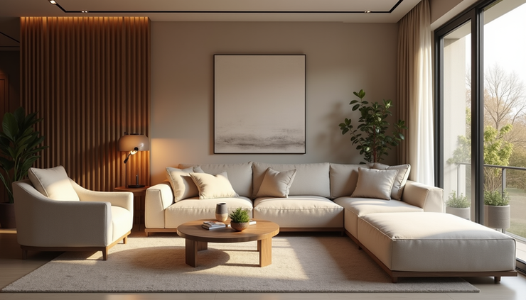 Close-up view of a stylish living room corner with designer furniture in Sarjapur by Arkaa Spaces