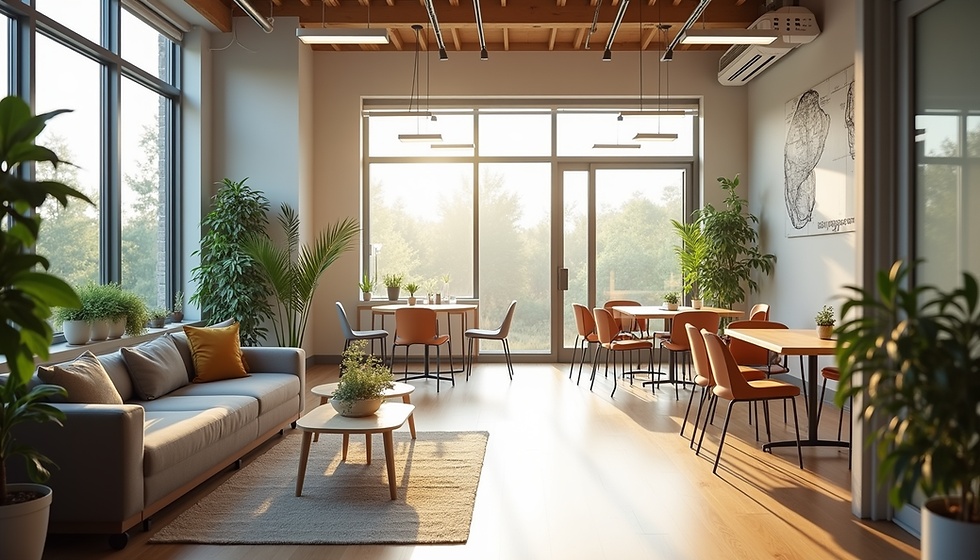 Modern co-working space with open seating and natural light by Arkaa Spaces