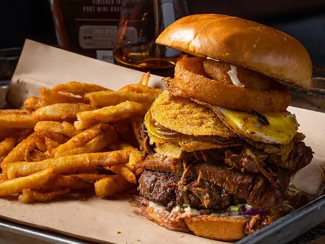 massive barbecue burger and fries