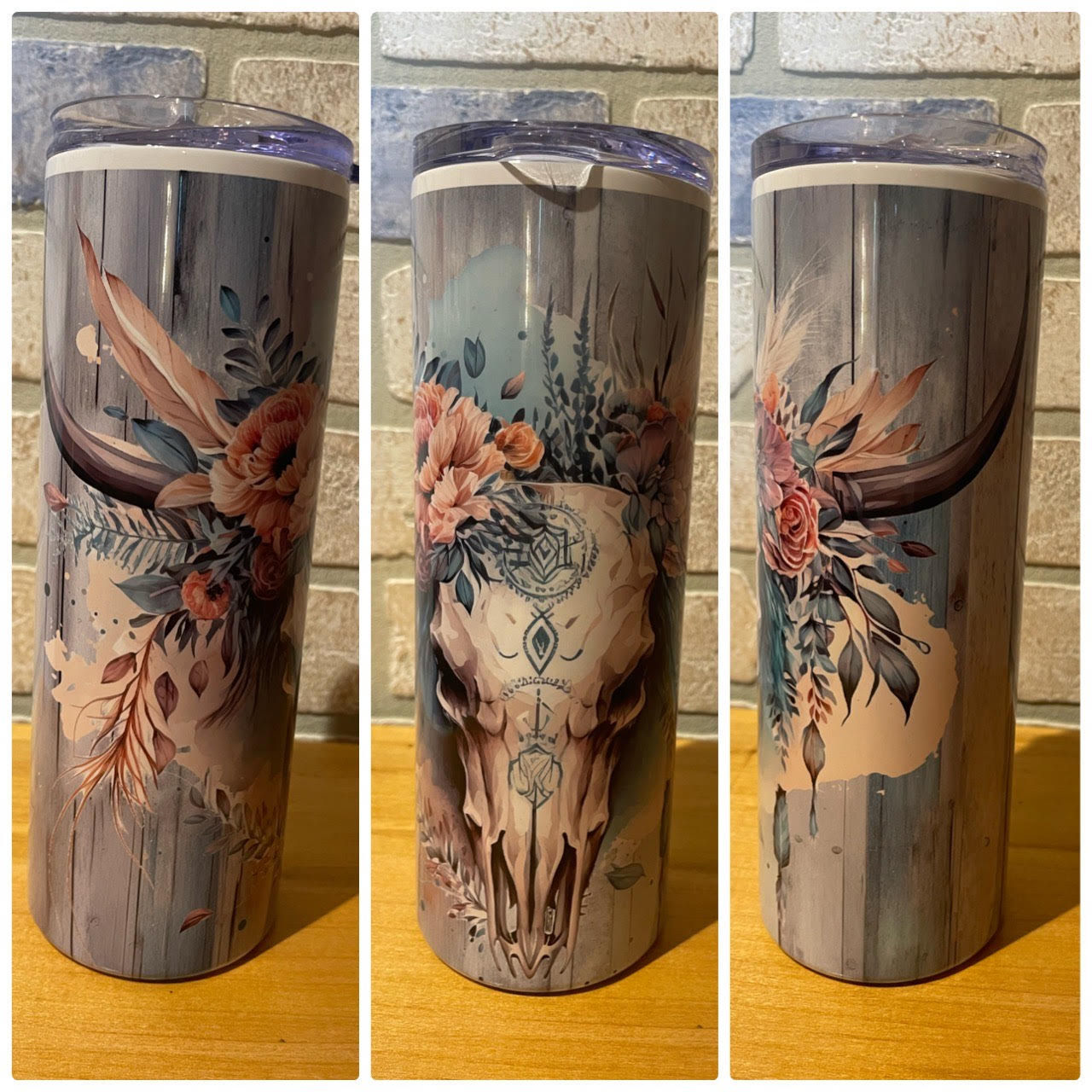 Floral Cow Skull 20 oz Tumbler