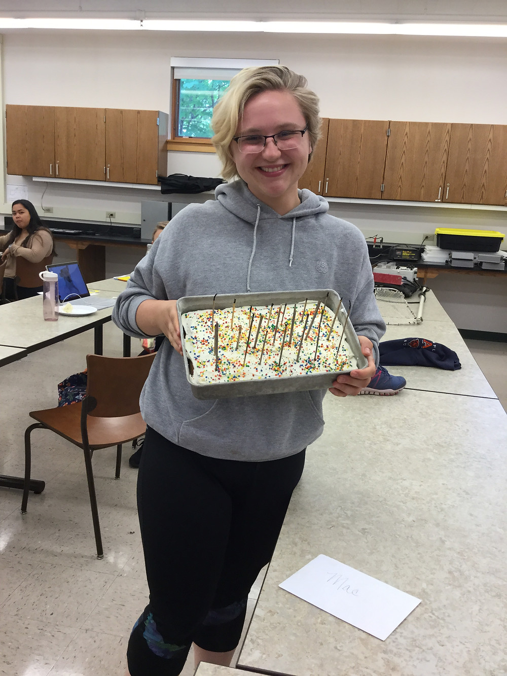 Mae with a funfetti cake
