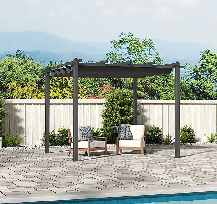 3 x 3m Aluminum Garden Gazebo with Retractable Canopy Heavy Duty Awnings