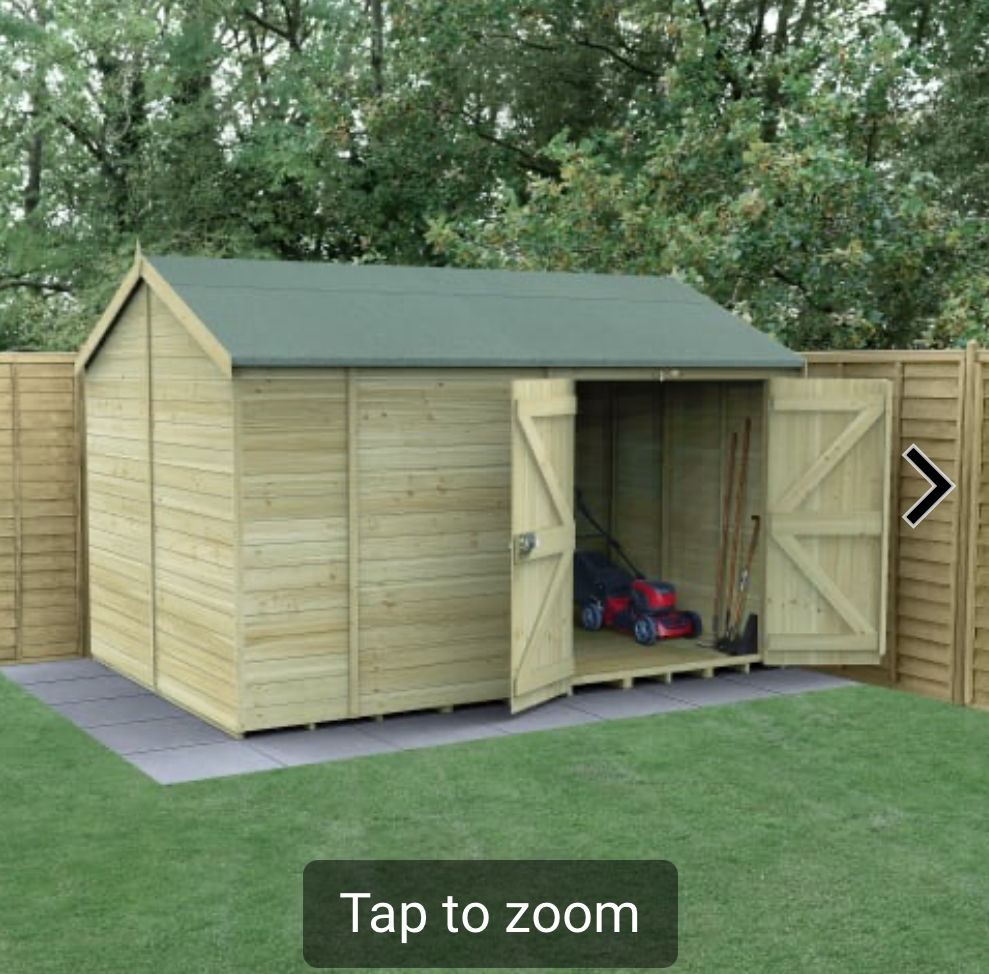 8 x 12ft Reverse Apex Tongue & Groove Pressure Treated Double Door Windowless Sh