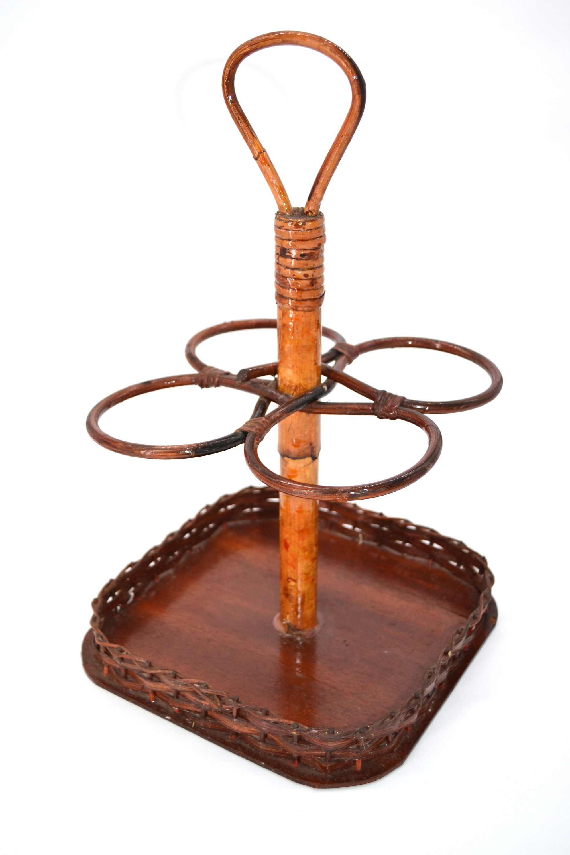 Vintage Wicker And Rattan Bottle Caddy