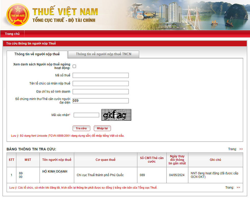 Tra cứu mst hộ kinh doanh
