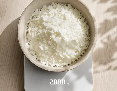 Soy wax on a weighing scale