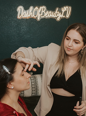 On-site makeup artist applying dramatic eye makeup for Las Vegas nightclub event