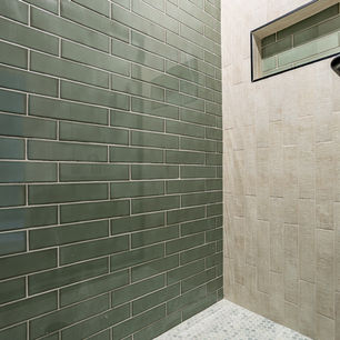lake house bathroom remodel, green tile