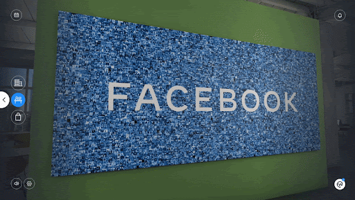 Facebook digital photo mosaic wall featuring thousands of user-generated images forming the company logo in an interactive br