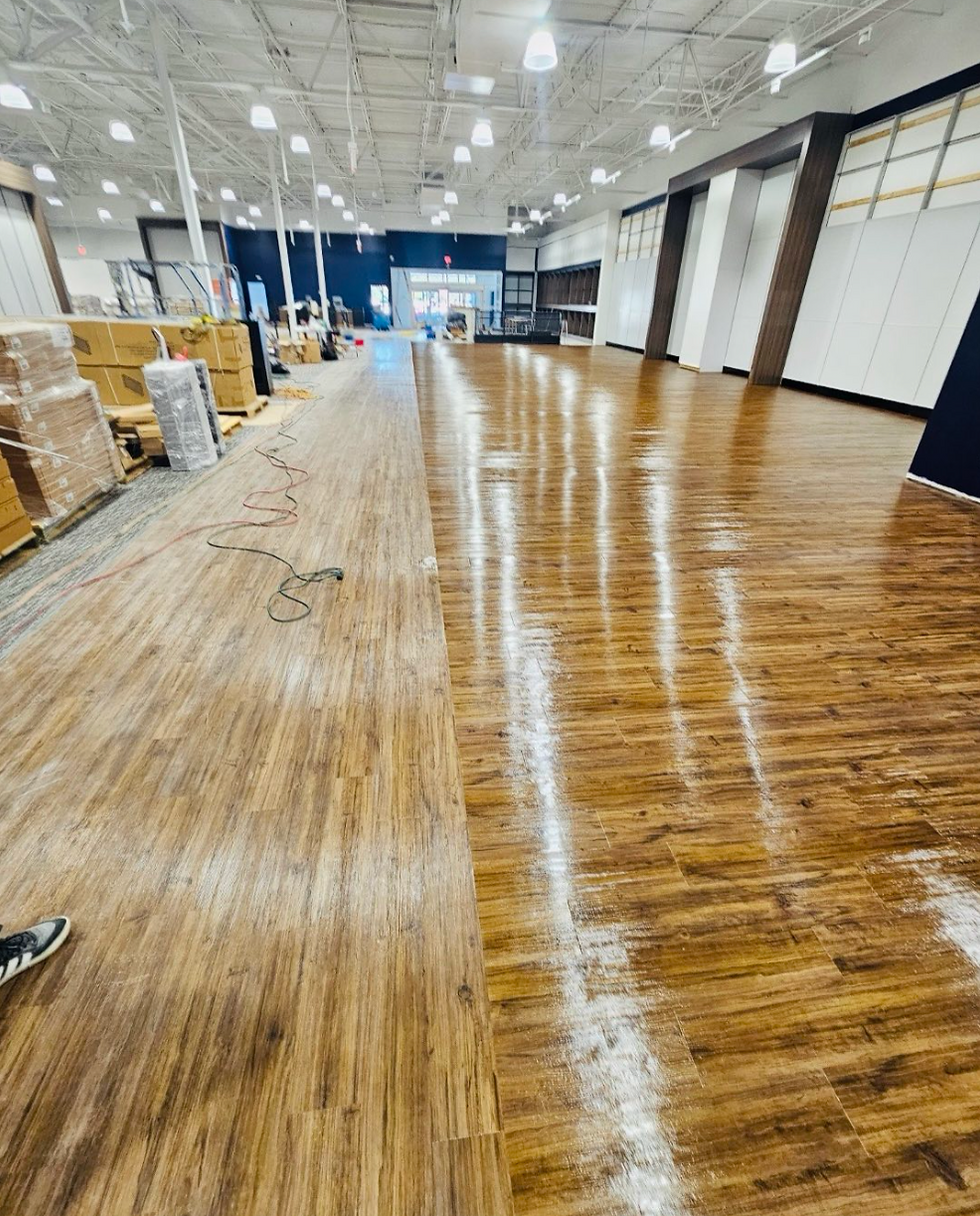 A warehouse in Mount Pleasant, SC cleaned by Purple Dot Cleaning. A new coat of polish was just applied to the floors.