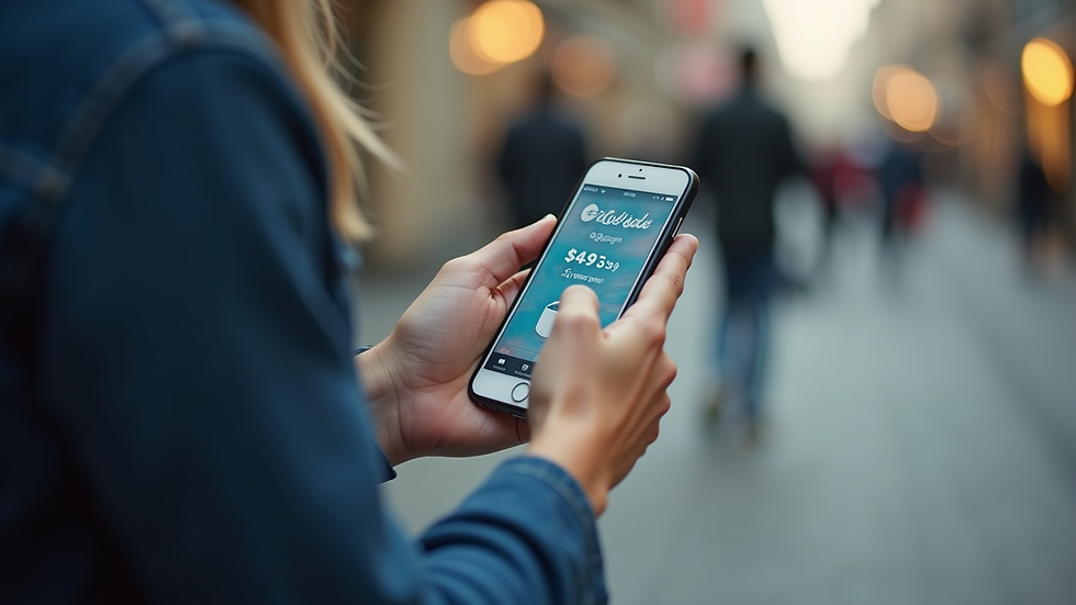 Close-up view of a customer using a smartphone to shop on Aquastride Canada