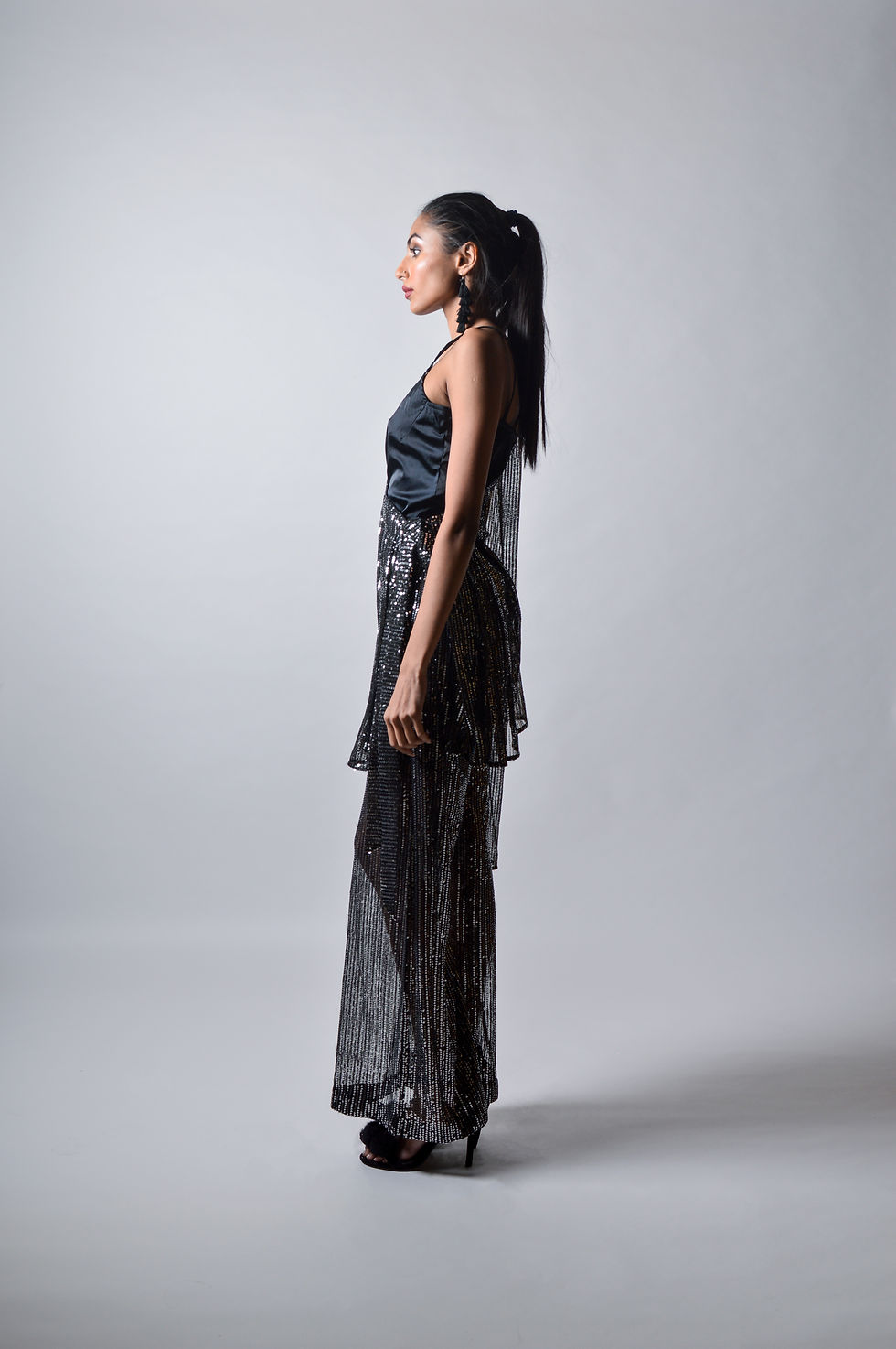 Thumbnail: Silver Sequin Black One Shoulder Dress
