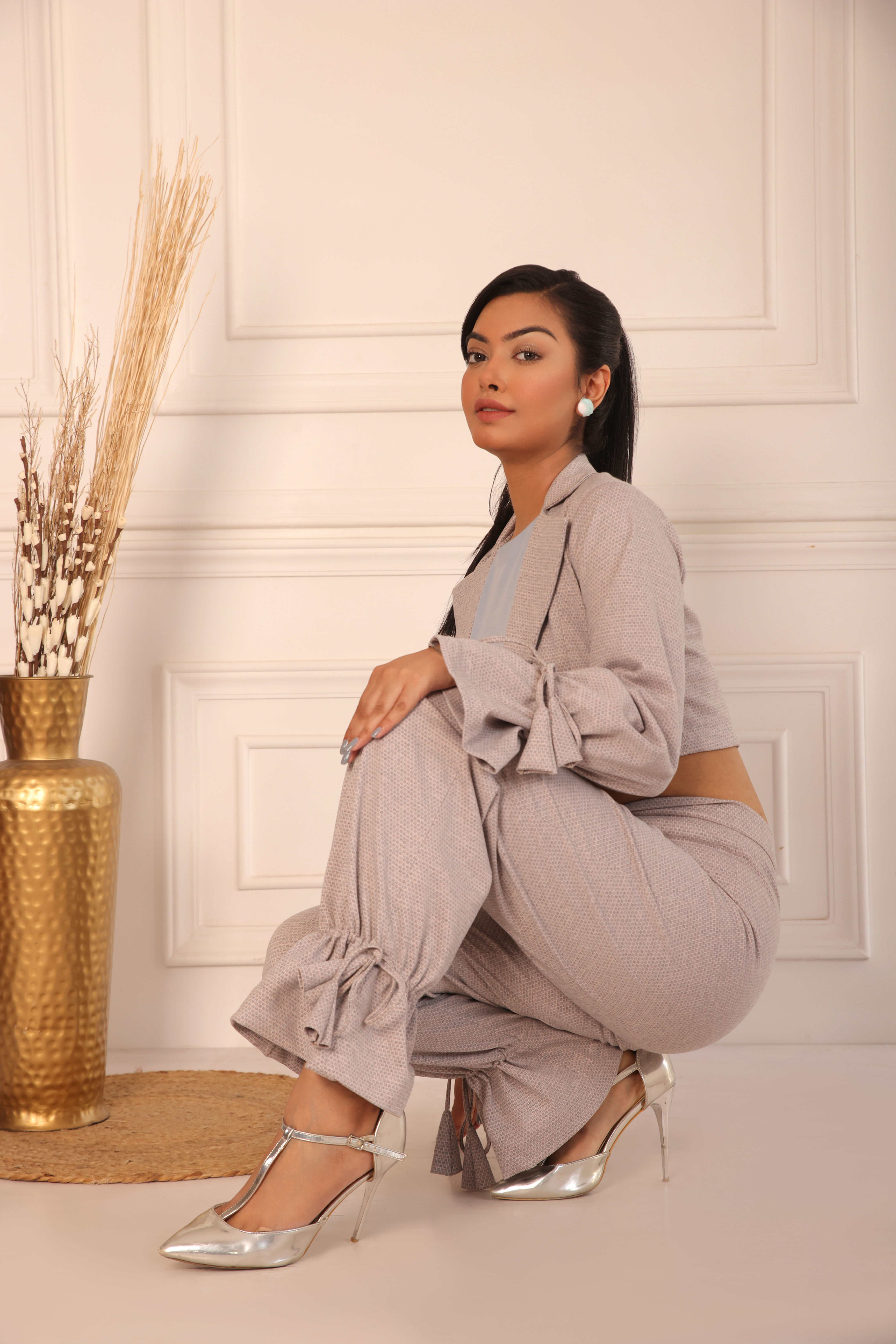 Jacquard Tie Up Detail Pants