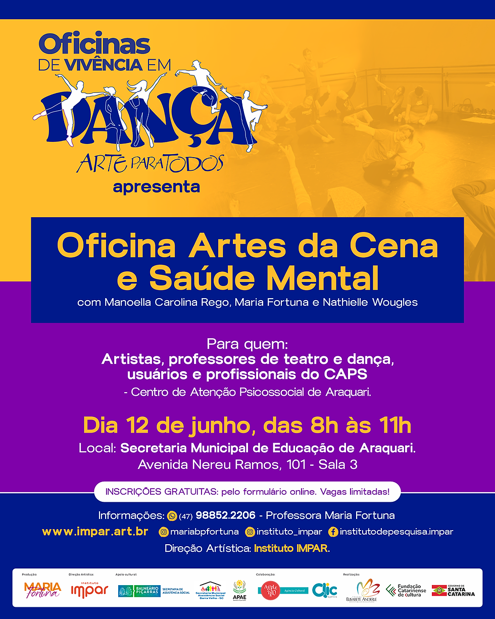 12 de junho: Oficina Artes da Cena e Saúde Mental em Araquari