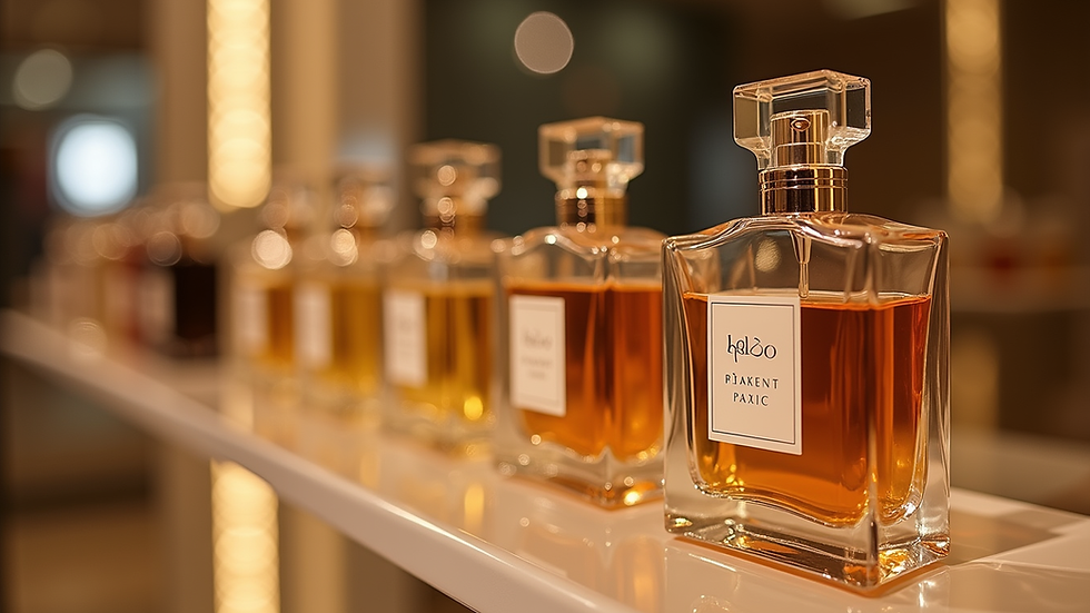 Close-up view of elegant perfume bottles on a display