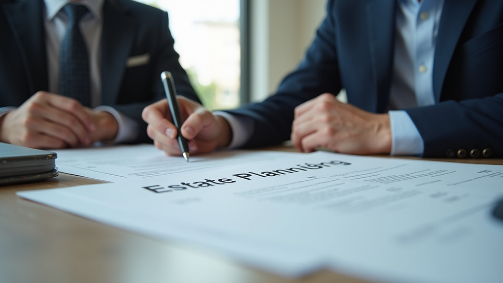 Close-up view of a person reviewing estate planning documents with a lawyer