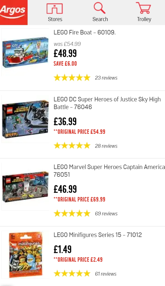 argos clearance lego