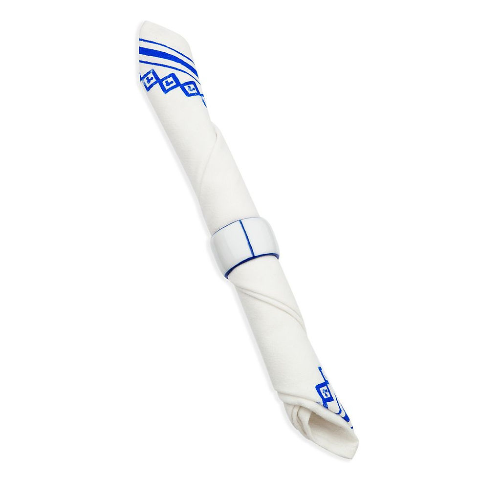 Disney Homestead Blue white Hidden Mickey Napkin & Ceramic Ring Holder Set of 2