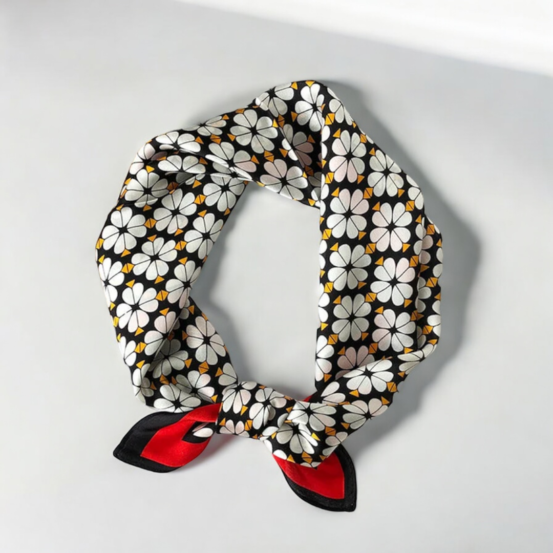 Four Leaf Clover 53cm Silk Scarf | Heart Shape Flower Scarf