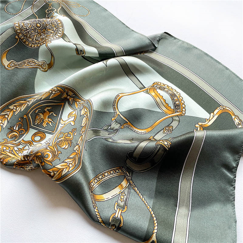 Thumbnail: Sage Green Silk Scarf 53cm | Silk Bandana | Chains Pattern