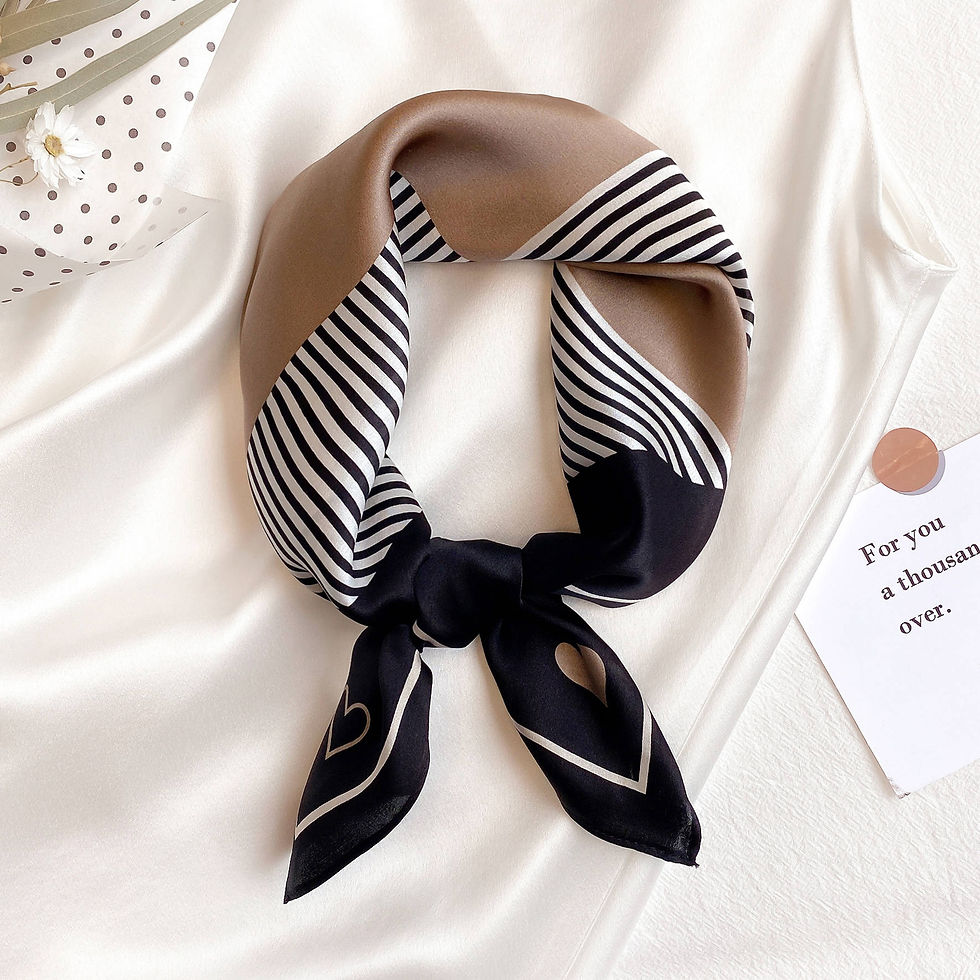 Thumbnail: Brown Tricolor 53cm Silk Scarf | Geometric Lines Scarf | Maroon