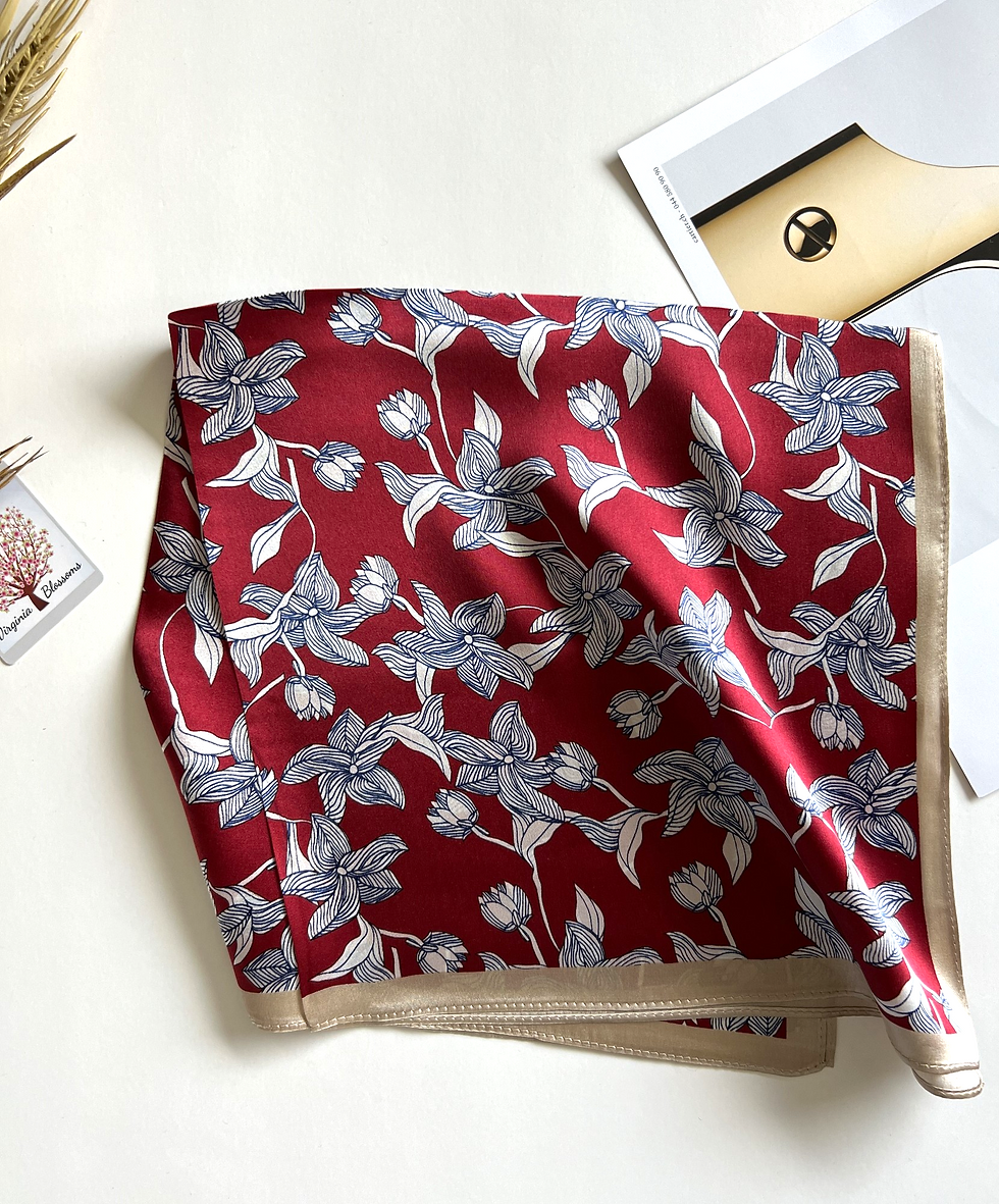 Thumbnail: Leafy Flowers  53cm Silk Scarf | Floral Bandana | Silk Square Scarf