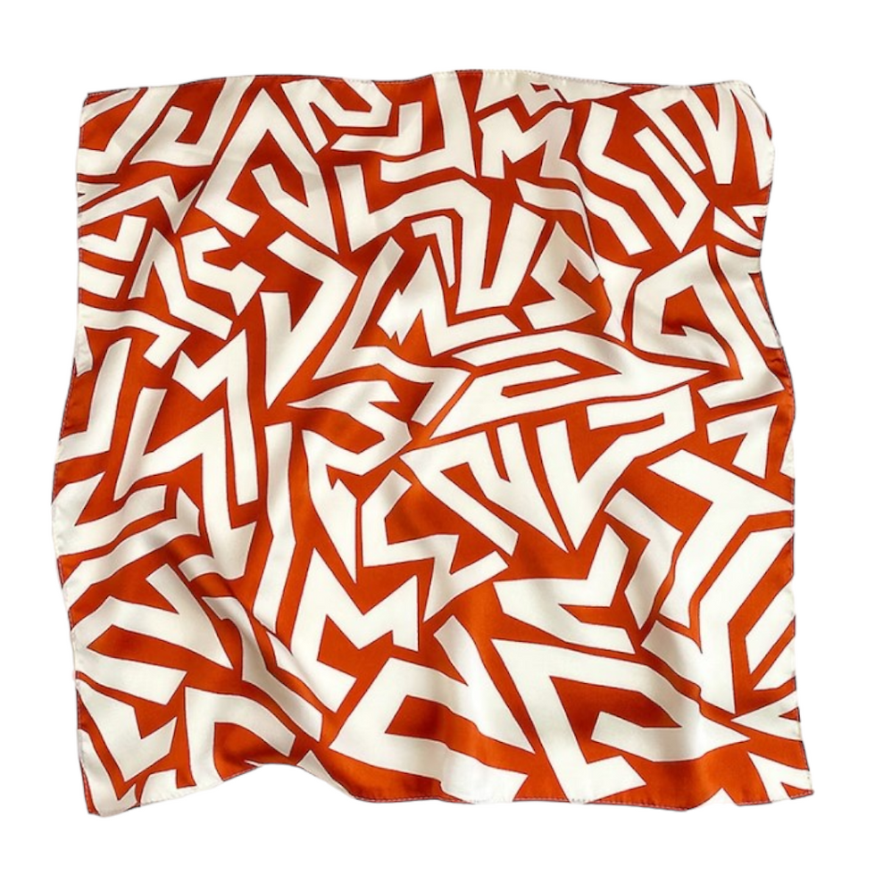 Miniaturbild: Zigzag Print 53cm Silk Scarf | Terracotta Scarf | Geometric Pattern