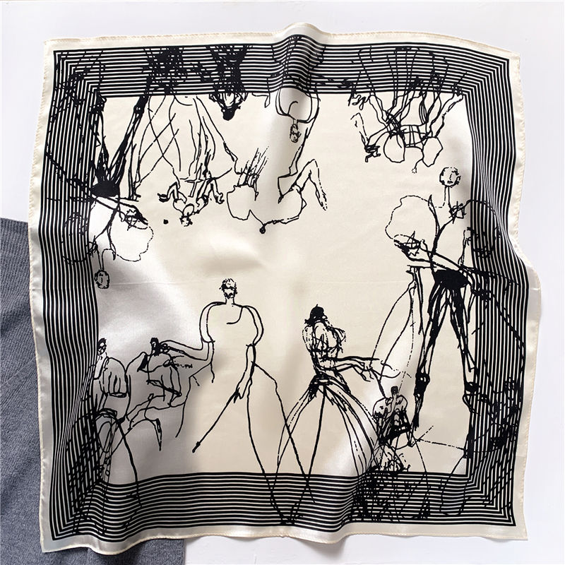 Thumbnail: Couture Black White 53cm Silk Scarf | Square Scarf | Neck Scarf
