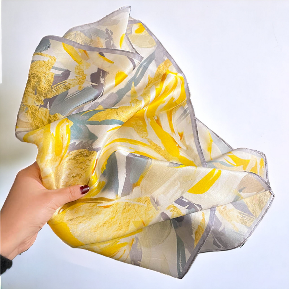 Miniatura: Yellow Floral 53cm Silk Scarf Bandana | Yellow Square Scarf