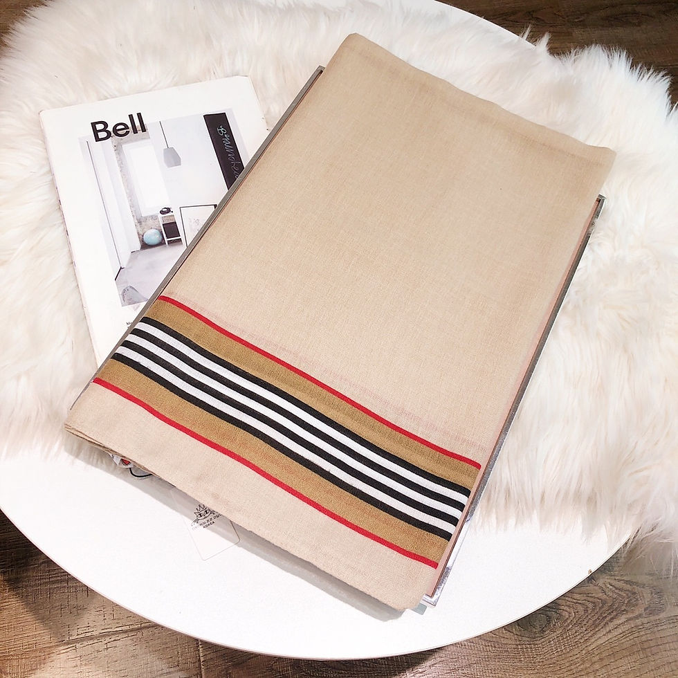 Miniature : LUX-V10b Solid Beige with Stripes Fashion Scarf