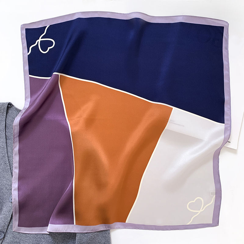 Thumbnail: Color Blocks 53cm Silk Scarf | Blue Purple Brown Scarf