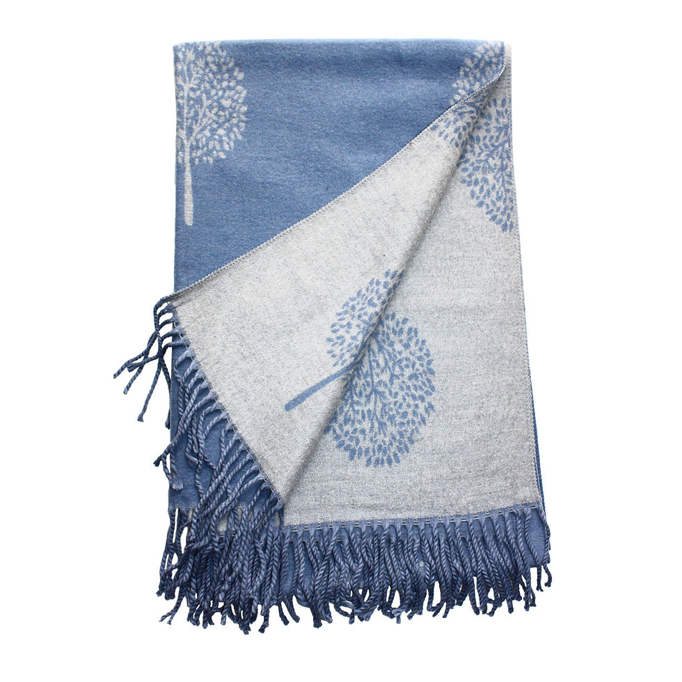 Miniature : BLUE Cashmere-Feel Winter Scarf Pashmina Reversible 76”x25”