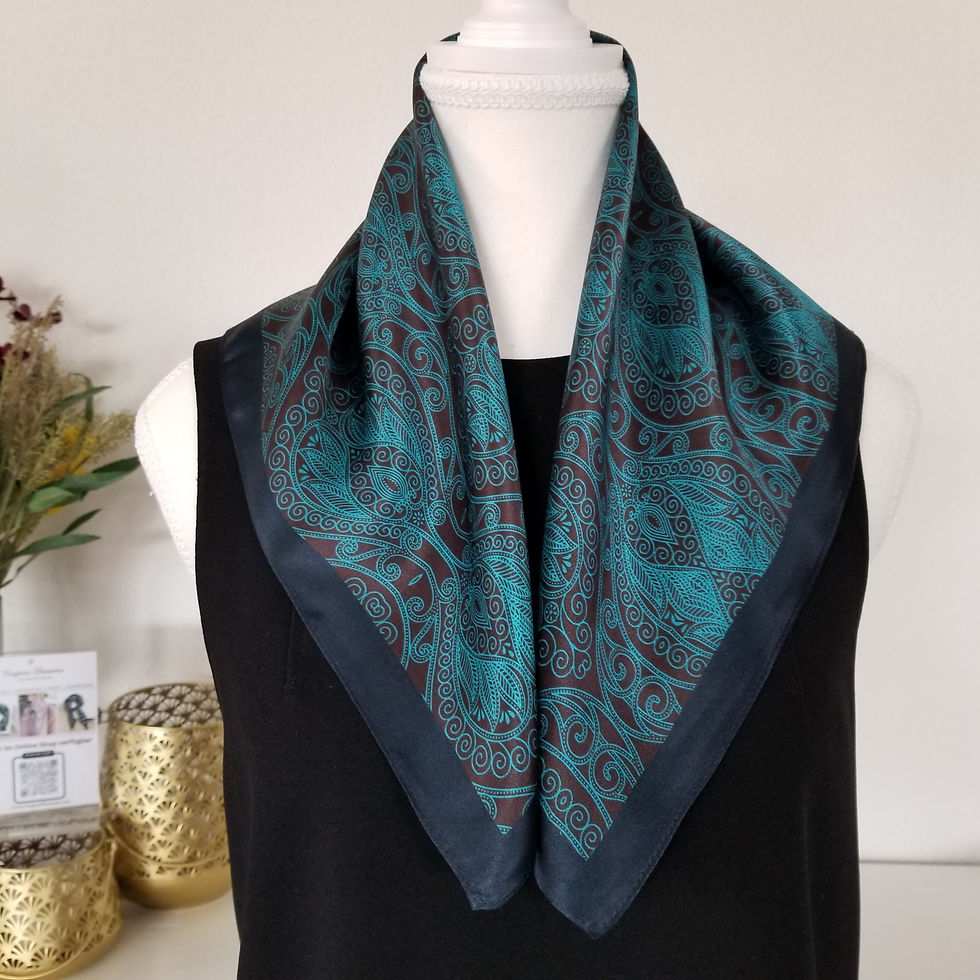 Miniature : Boho Teal Cyan 53cm Silk Scarf Bandana | Blue Square Scarf