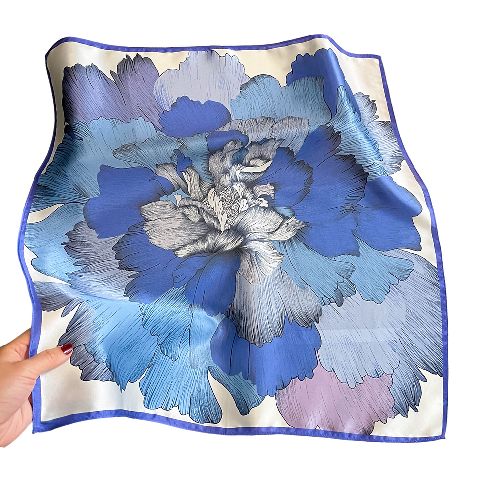 Thumbnail: Blue Floral 53cm Silk Scarf | Silk Bandana | Abstract Floral Scarf