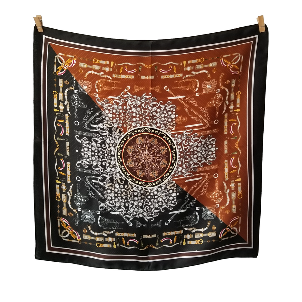 Thumbnail: Boho Black Toffee 53cm Silk Scarf | Black Brown Silk Bandana