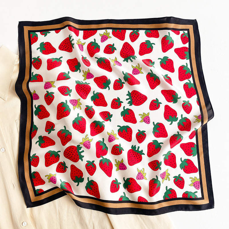 Thumbnail: Strawberry Print 53cm Silk Scarf | Fruit Pattern Scarf