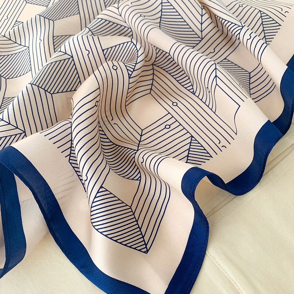 Thumbnail: Geometric Stripes 53cm Silk Scarf | Light Apricot Pink Scarf