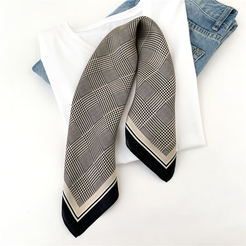 Thumbnail: Mini Houndstooth 53cm Silk Scarf | Checkered Small Scarf
