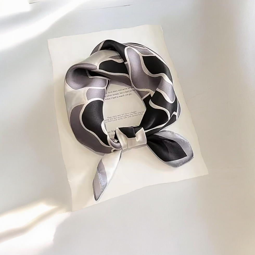 Thumbnail: Camellia Flower 53cm Silk Scarf | Black White Gray Silk Scarf