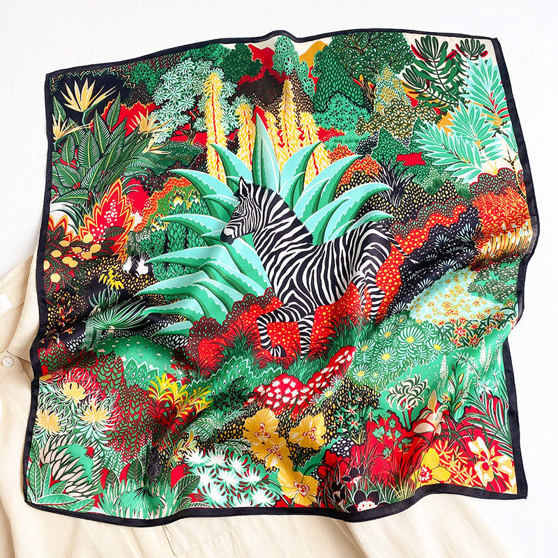 Thumbnail: Zebra Nature 53cm Silk Scarf | Plant Print Scarf | Animal Print