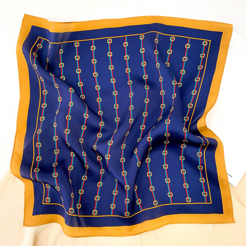 Thumbnail: Mini Buckles 53cm Silk Scarf | Navy Blue Scarf | Chain Print Scarf