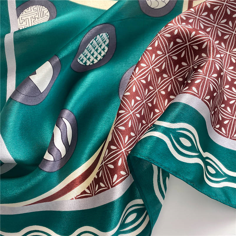 Thumbnail: Green Boho 53cm Silk Scarf | Silk Bandana | Multiprint Small Scarf