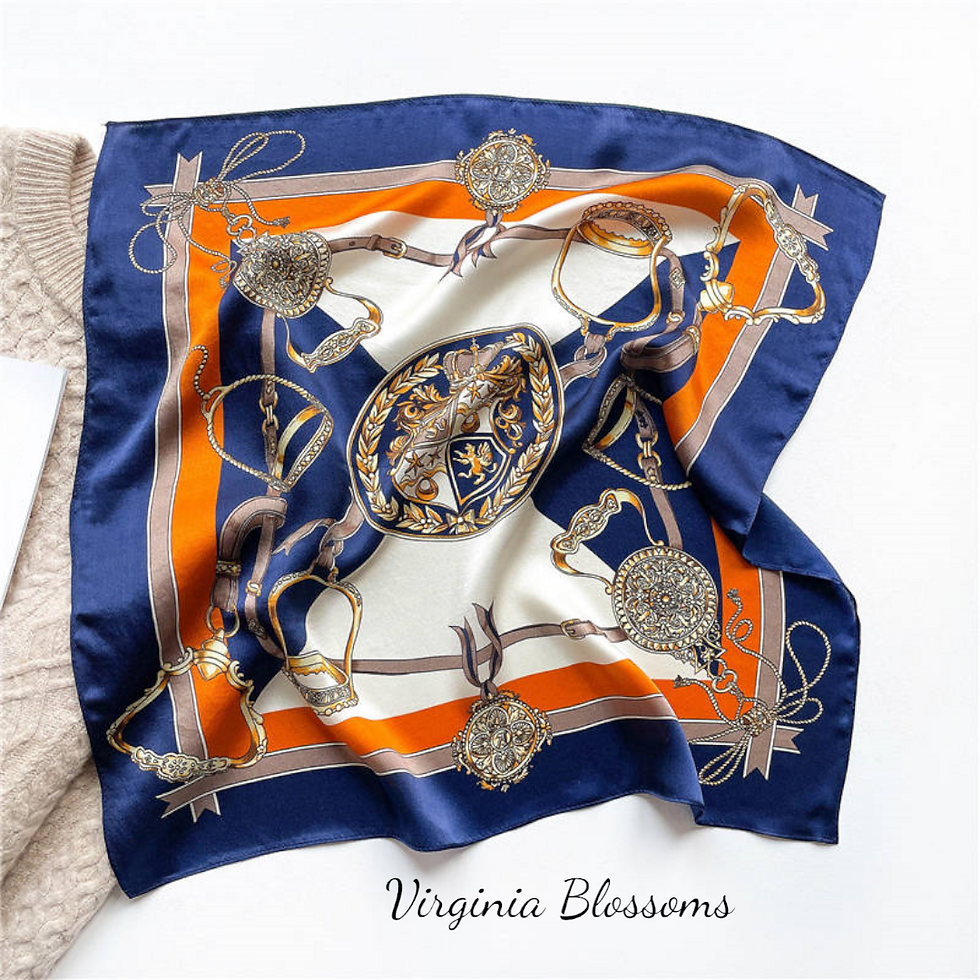 Thumbnail: Chain Print 53cm Silk Scarf | Blue Trim Scarf | Luxury Design