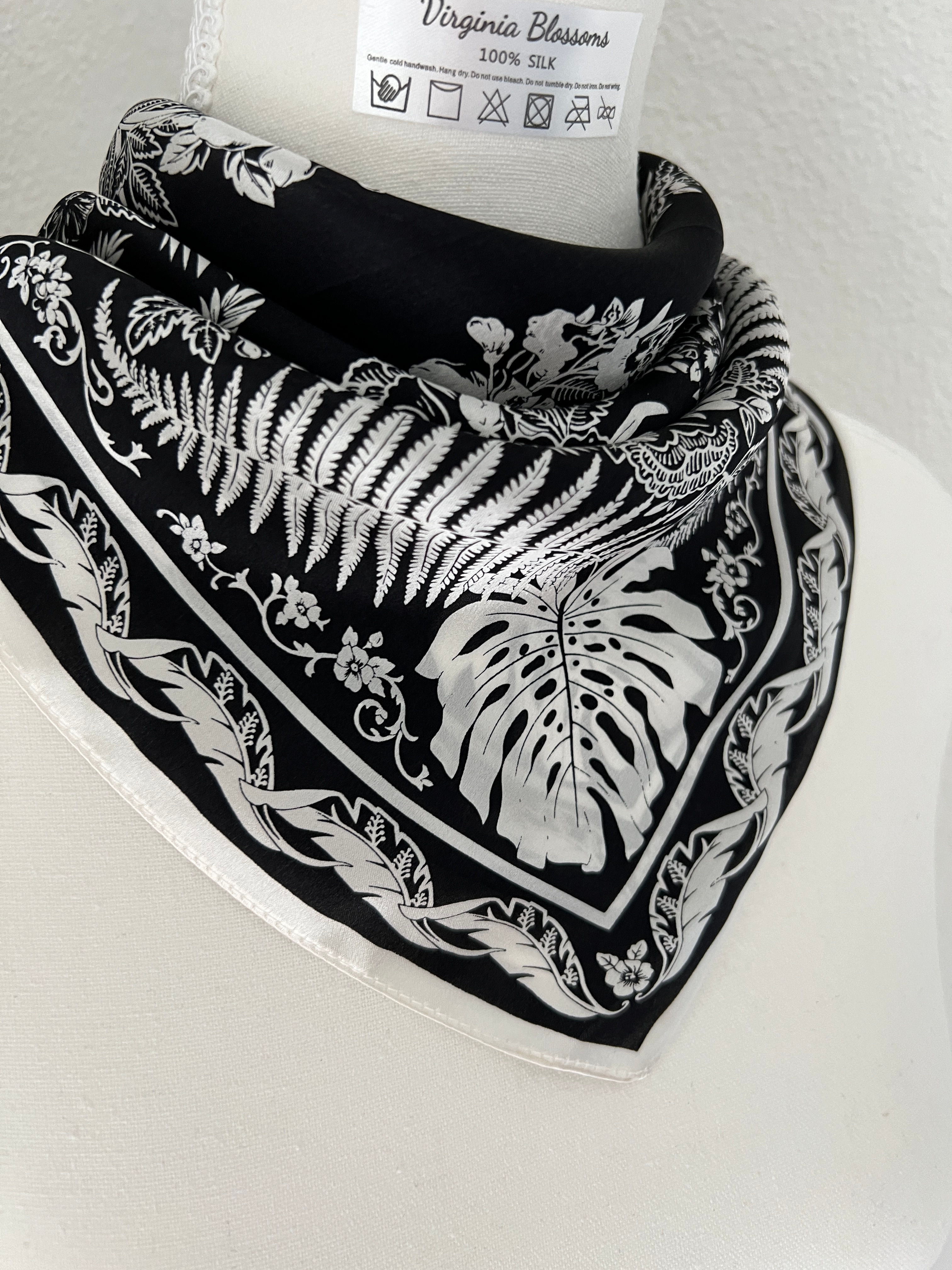 Monstera Plant 53cm Silk Scarf | Black Scarf | Swiss Cheese Plant