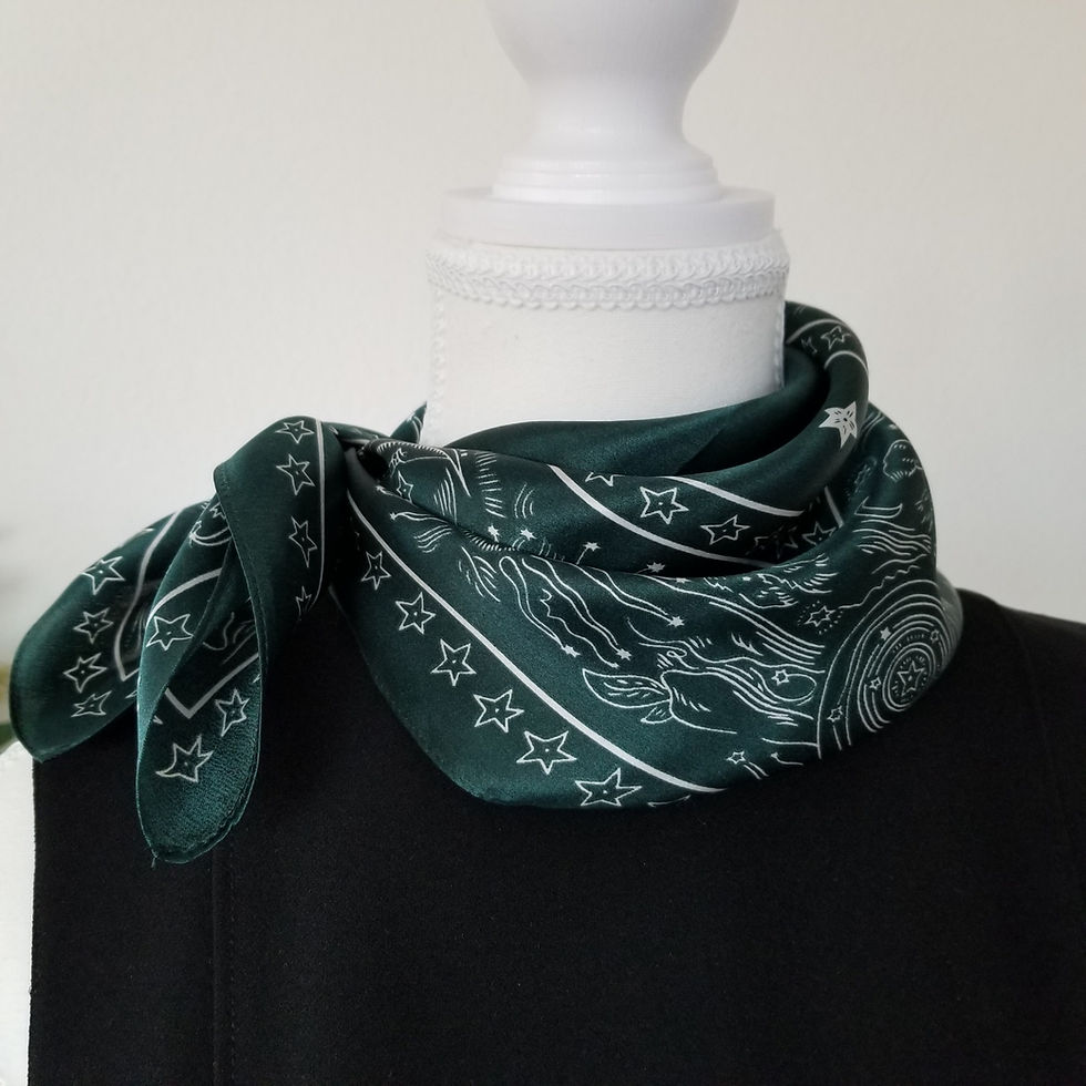 Thumbnail: Half Moon Face 53cm Silk Scarf Bandana | Boho Square Scarf