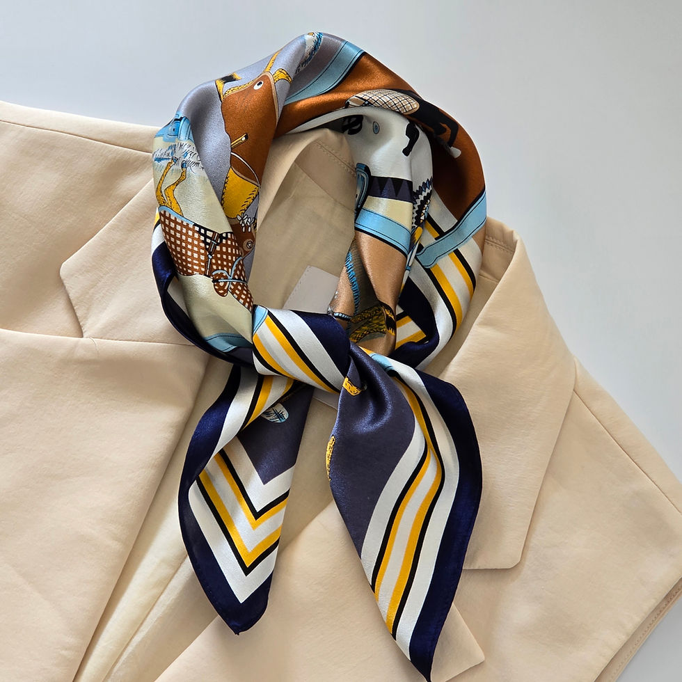 Thumbnail: Horse Print 53cm Silk Scarf | Navy Blue White Silk Scarf