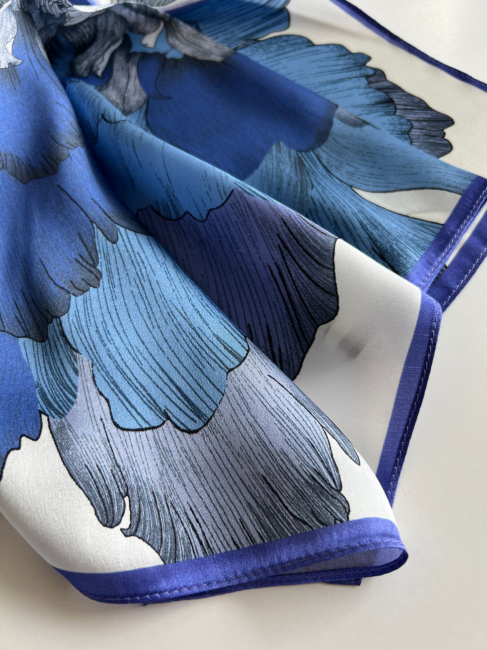 Miniature : Blue Floral 53cm Silk Scarf | Silk Bandana | Abstract Floral Scarf